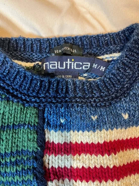 90’s Vintage Americana Nautica Multicolor Patchwork Crewneck Sweater - Picture 6 of 6